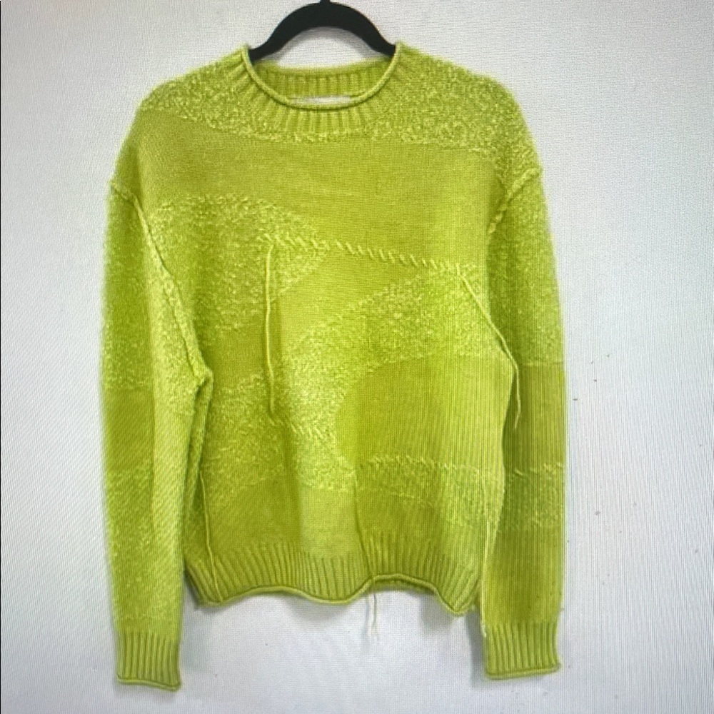 House of Sunny Lime Green Textured Crew Neck Sweater